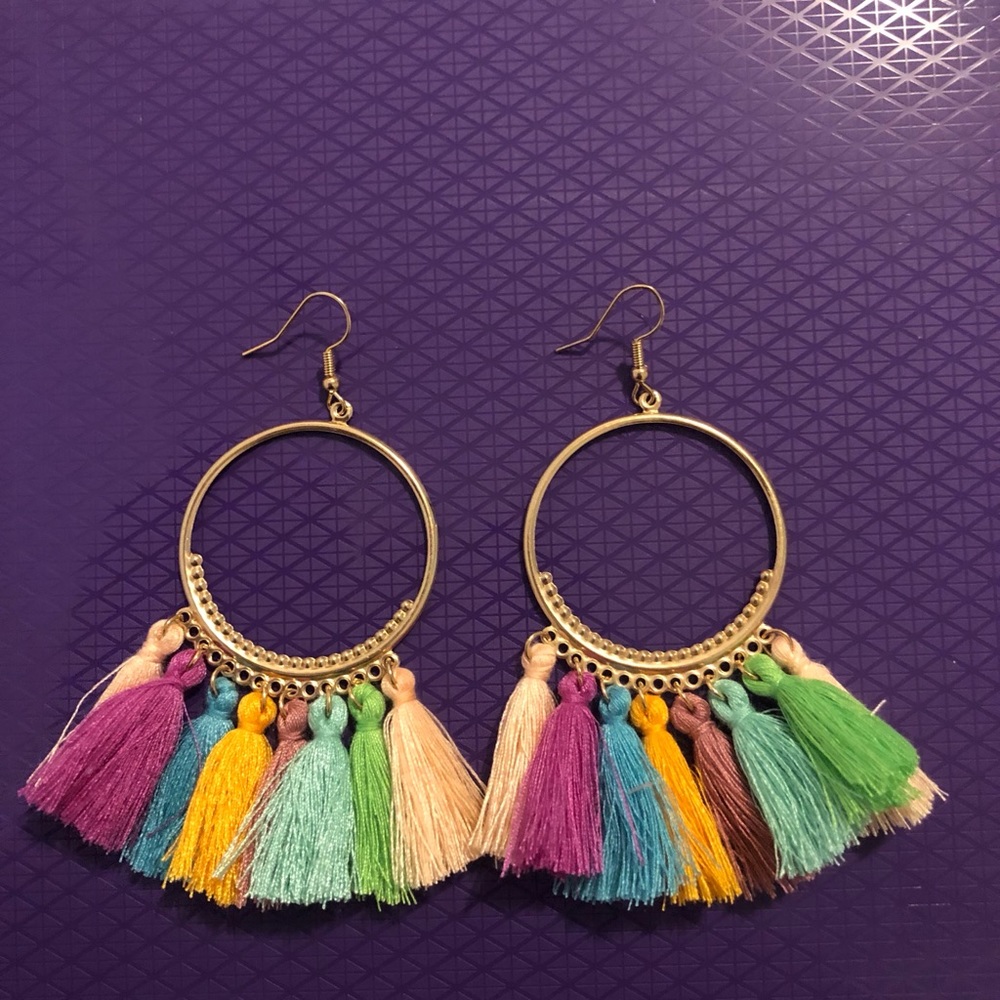 Multi colored Bohemian Earrings 3.5 Inches length